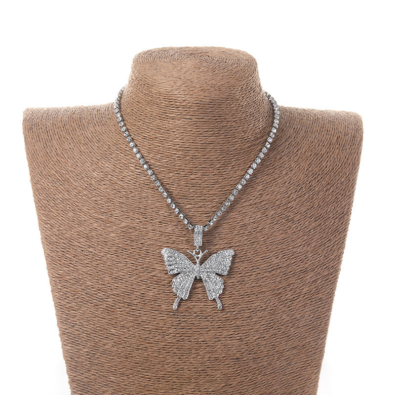 Wholesale  punk style Hip-Hop diamond butterfly necklac