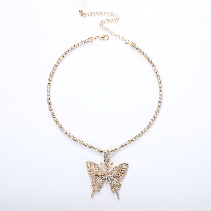 Wholesale  punk style Hip-Hop diamond butterfly necklac
