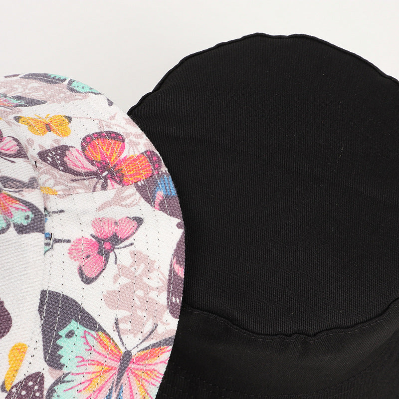 Wholesale Double Sided Bucket Hat Butterfly Print Cartoon Canvas Basin Hat ACC-HT-LueLan003
