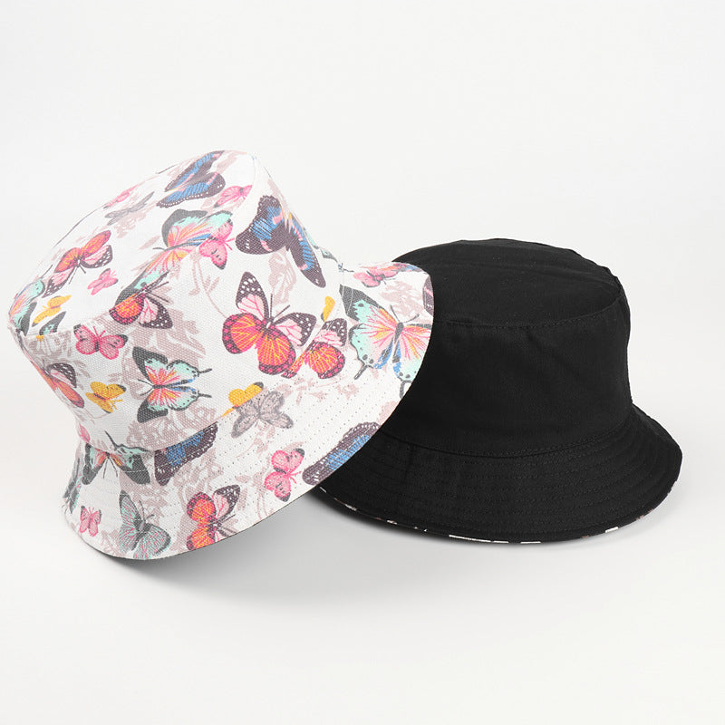 Wholesale Double Sided Bucket Hat Butterfly Print Cartoon Canvas Basin Hat ACC-HT-LueLan003