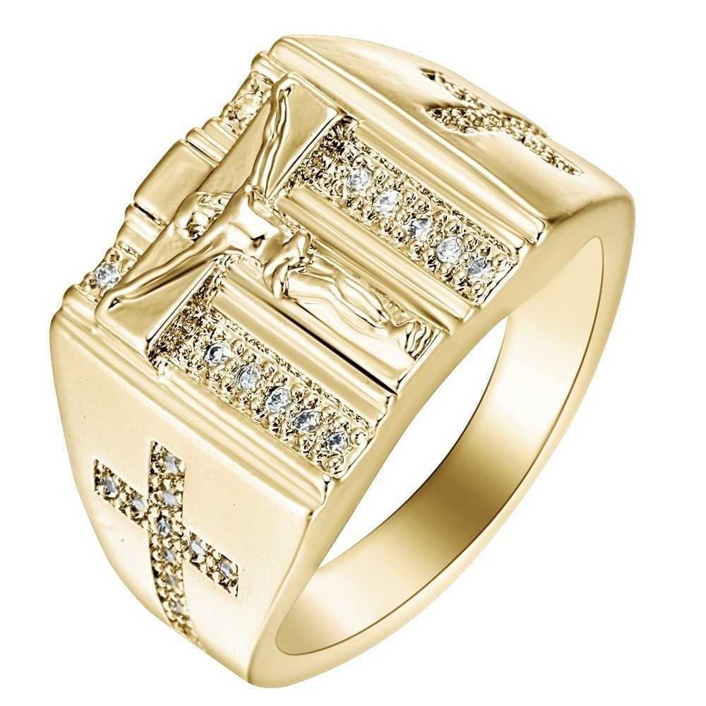 Wholesale Cross 18K Gold Plated Diamond Ring