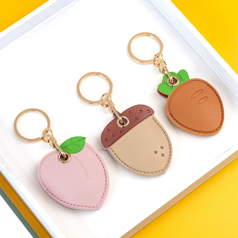 Wholesale Fruit Print Drop Shaped PU Leather Card Holder Keychain Cute Bag Charm Boutique Resale Gift