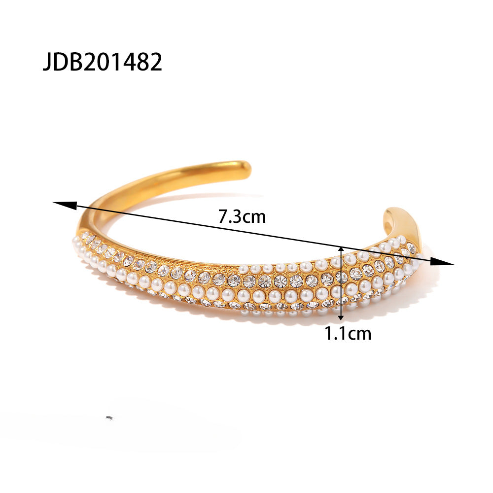 Wholesale Titanium Steel Bracelet 18K Gold-plated Multi-layer Full Diamond Pearl Bracelet ACC-BT-JieDing002