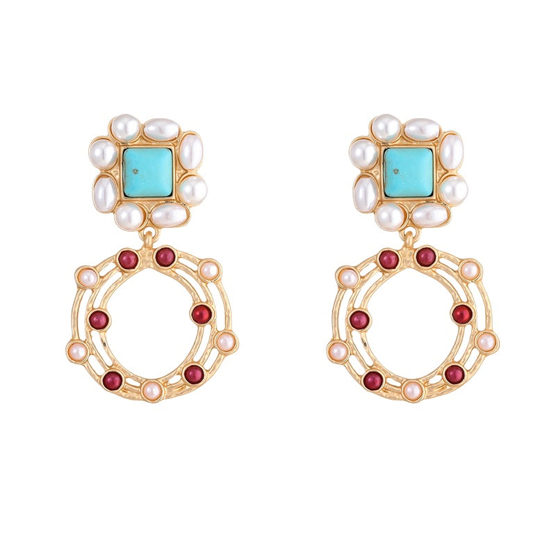 Wholesale Turquoise Matte Gold Love Heart Color Shell Zinc Alloy Earrings ACC-ES-KJ006