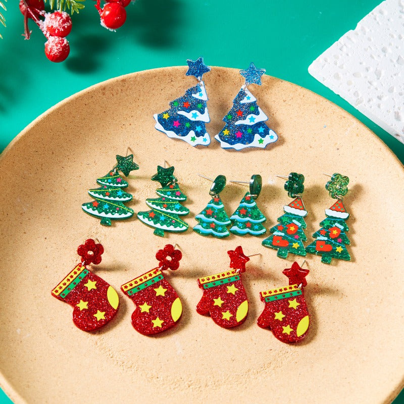 Wholesale Christmas Acrylic Printed Christmas Tree Earrings ACC-ES-YingHao004