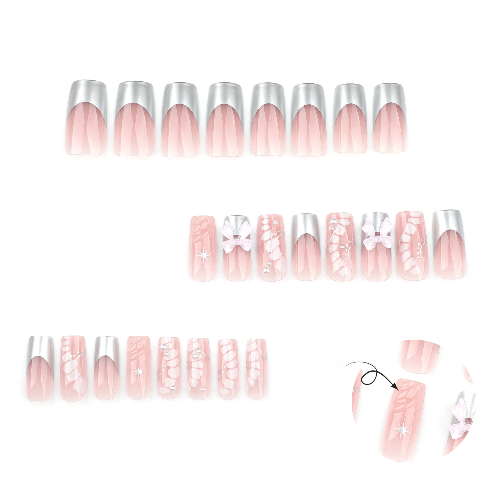 Wholesale 24 Pieces/box Pink Bow Press-on Nails Kits Nail Stickers ACC-NS-LeFan060