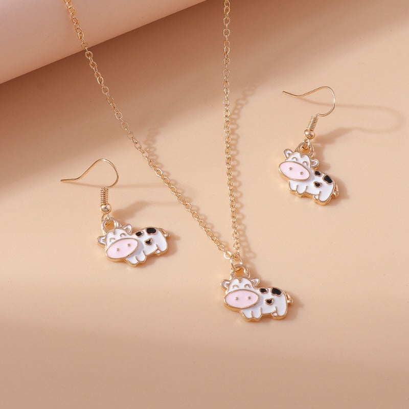 Wholesale Cartoon Animal Cow Earrings Necklace Set ACC-NE-YueSen024