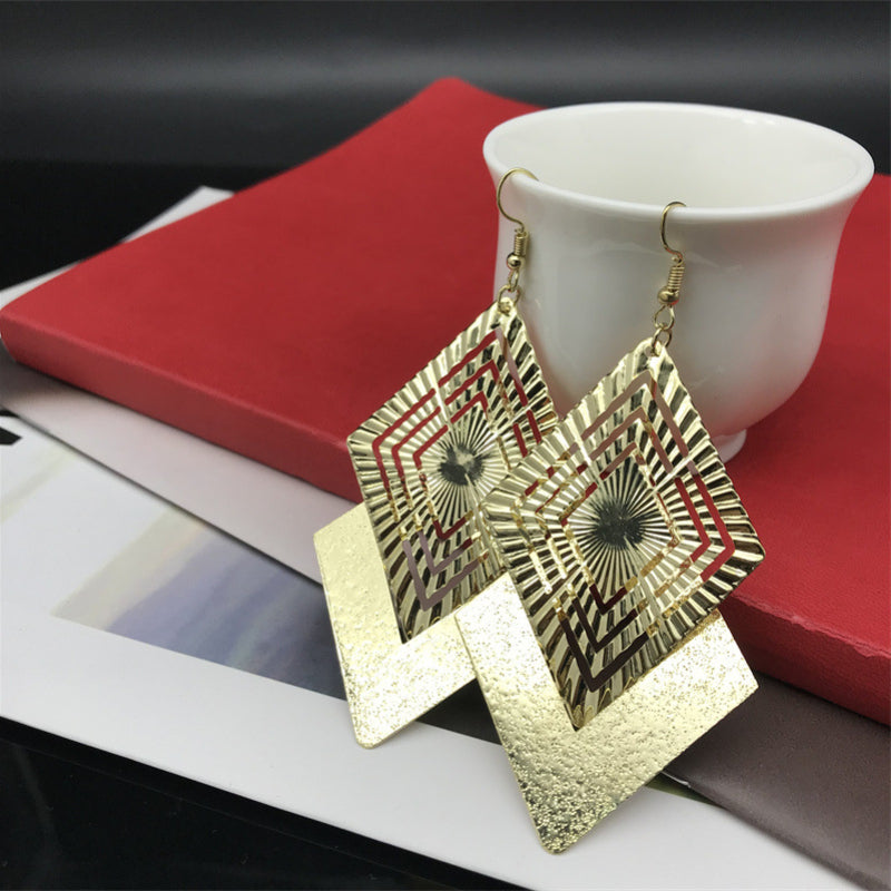 Wholesale Rhombus Geometric Metal Long Earrings ACC-ES-FX053