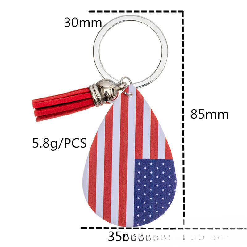 Wholesale American Flag Independence Day PU Leather Keychain Water Drop Five-Pointed Star Pendant ACC-KC-Yongz001