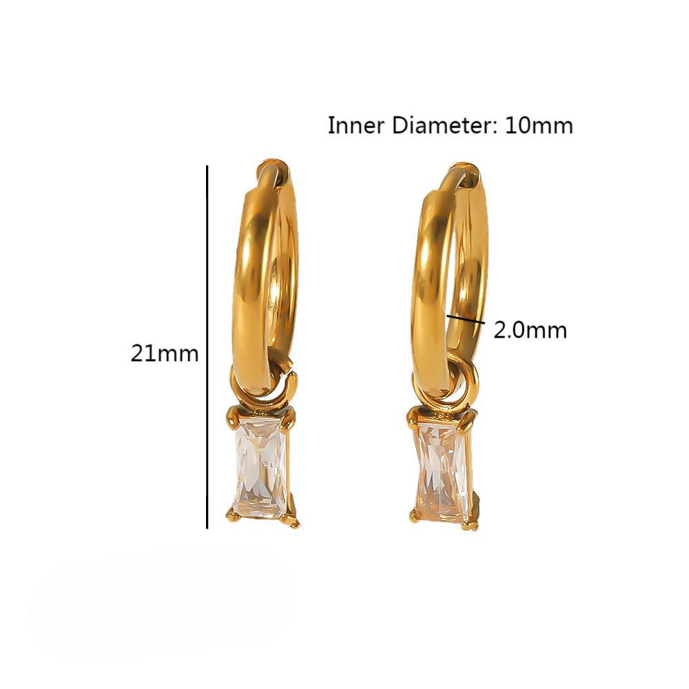 Wholesale Vintage 18K Gold Stainless Steel Inlaid Zircon Square Drop Earrings ACC-ES-LiQuan009