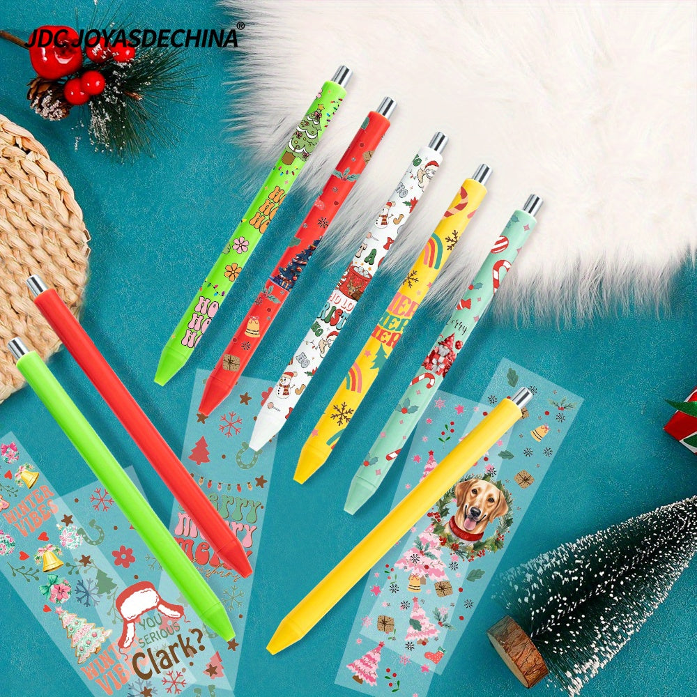 Wholesale 20pcs/40pcs Christmas UV DTF Pen Wraps & Pen Sets, Christmas Sticker Ballpoint Pens Santa Snowman Tree Xmas Writing Pens for Christmas Party Gift Office School Supplies