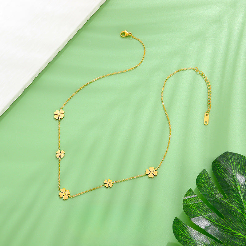 Wholesale Four-leaf Flower Light Luxury Necklaces Titanium Steel Necklace Sweater Chain ACC-NE-YiSheng005