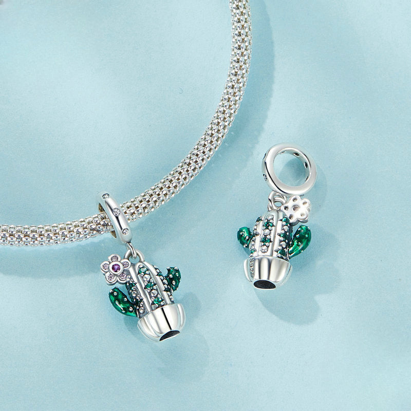 Wholesale Plant Series Cactus Diy Pendant Accessories Pink Flamingo S925 Silver Lucky Beads Charms ACC-CHS-YinZhiyun010