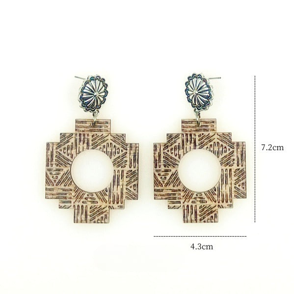 Wholesale Western Style Denim Wood Vintage Earrings ACC-ES-Yinx006
