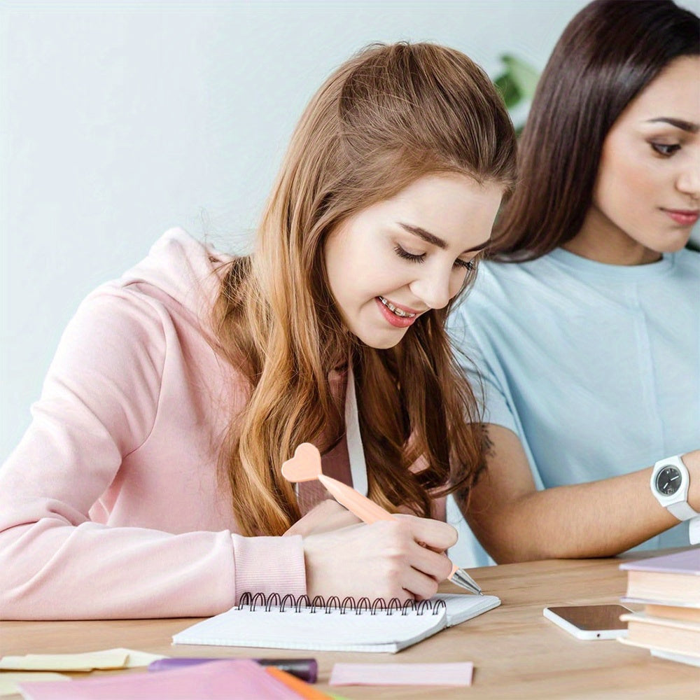 2pcs/set DIY Beadable Handle Mirror and Heart Shaped Pen Combination DIY Gift Office Gift Random Makeup Mirror