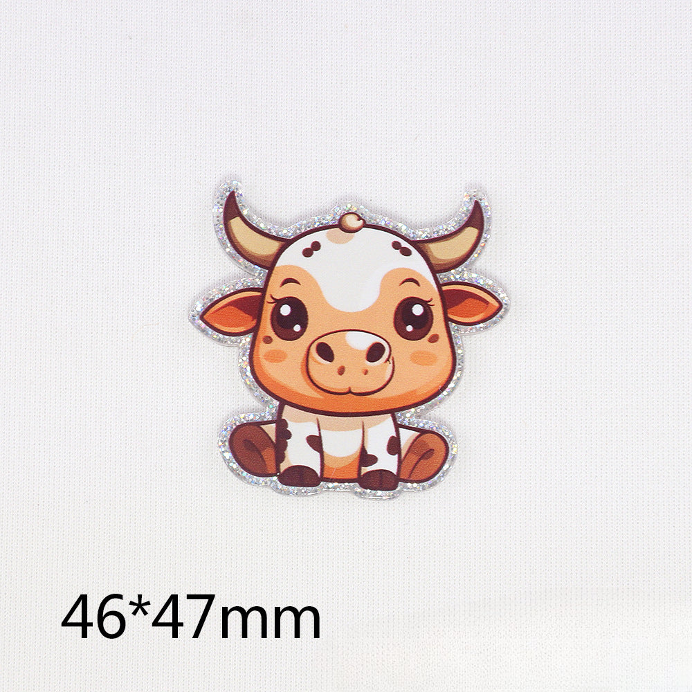 Wholesale 10pcs DIY Flatback Cartoon Calf Acrylic Flatback Badge Reels Retractable Keychain DIY Accessories ACC-FK-OuYe003