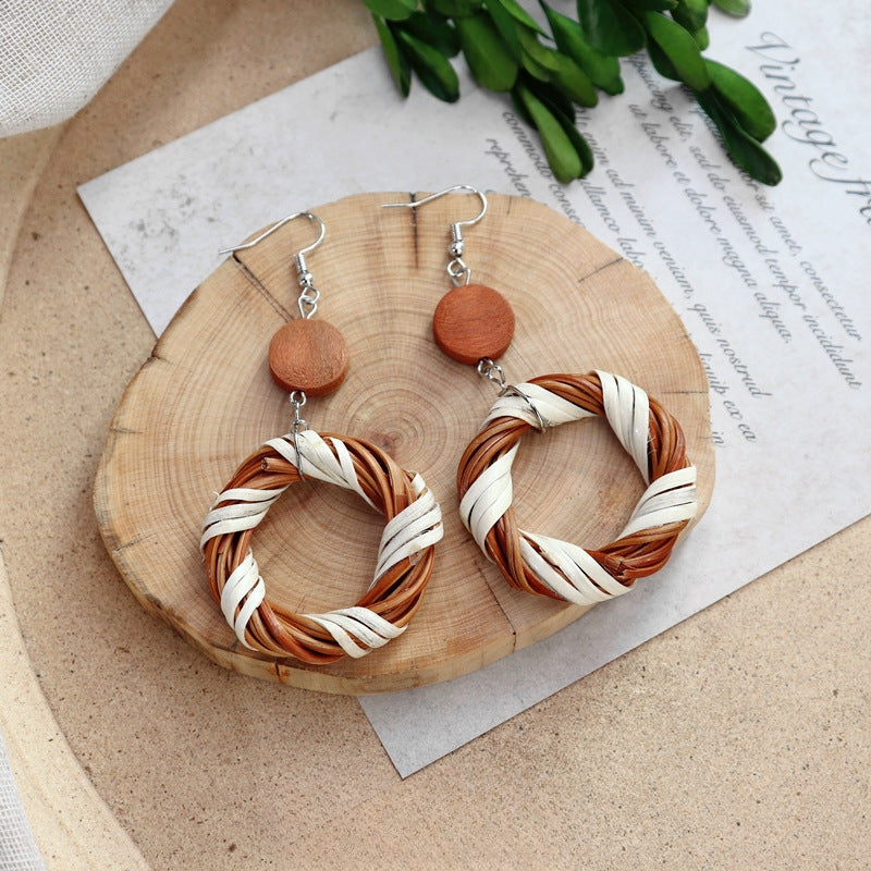 Wholesale Summer Bohemian Vintage Holiday Straw and Rattan Braided Earrings ACC-ES-Luox006