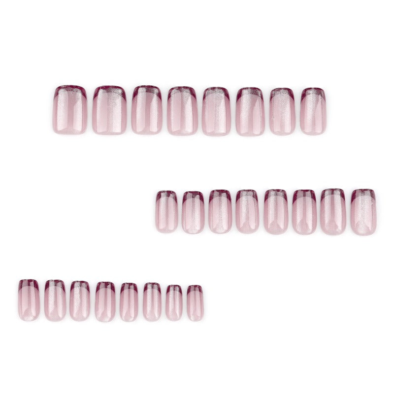 Wholesale 24 Pieces/box Red Nude Cat Eye Press-on Nails Kits Nail Stickers ACC-NS-LeFan162