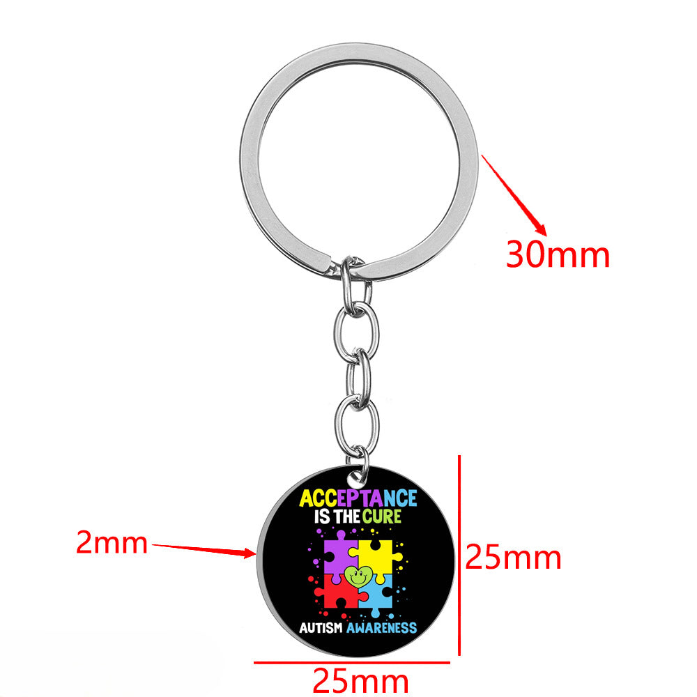 Wholesale Autism Color Printed Stainless Steel Keychain ACC-KC-HuanYu004