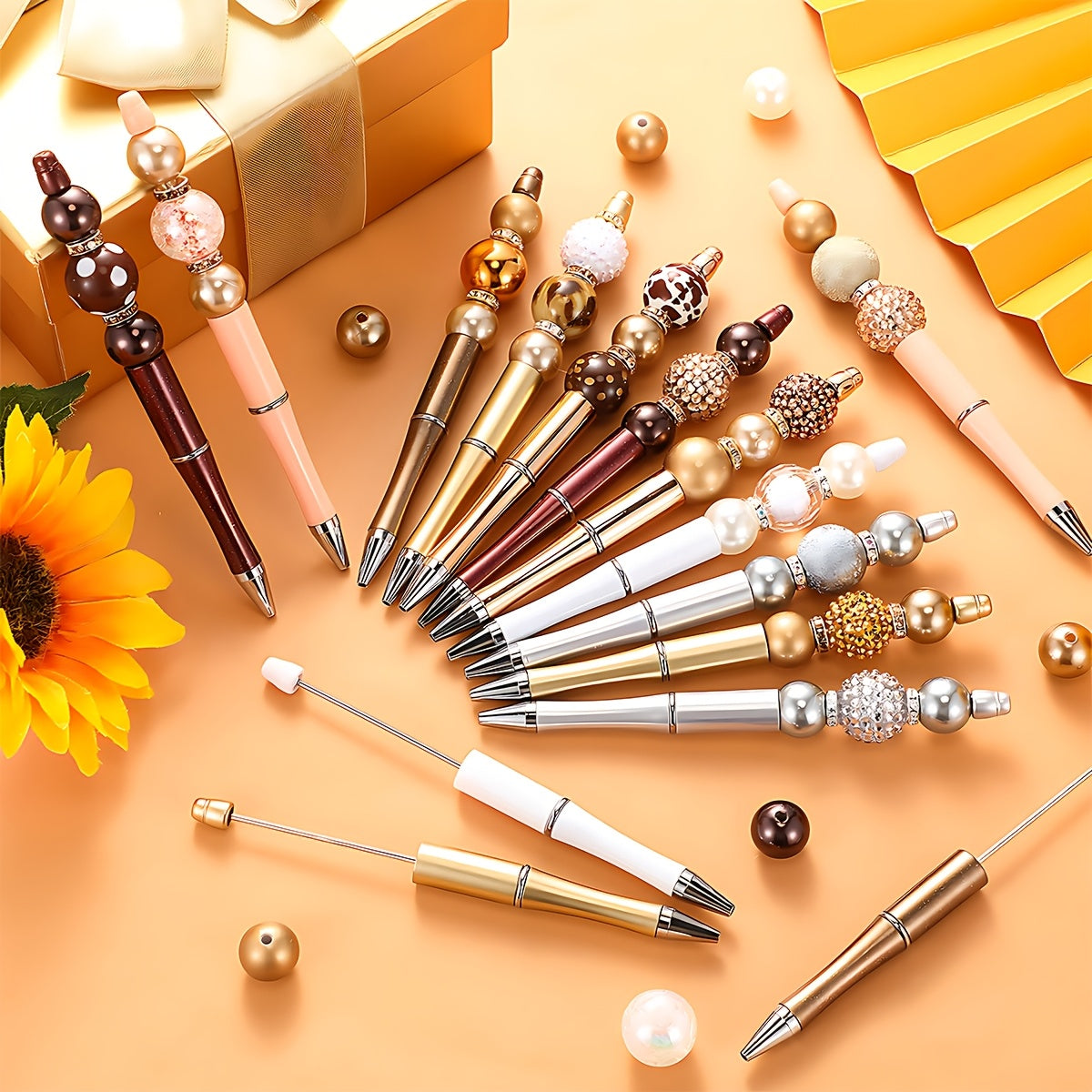 98pcs includes 5 Beadable pens, 48 types of multi-color bubble gum beads, 45 crystal spacer beads