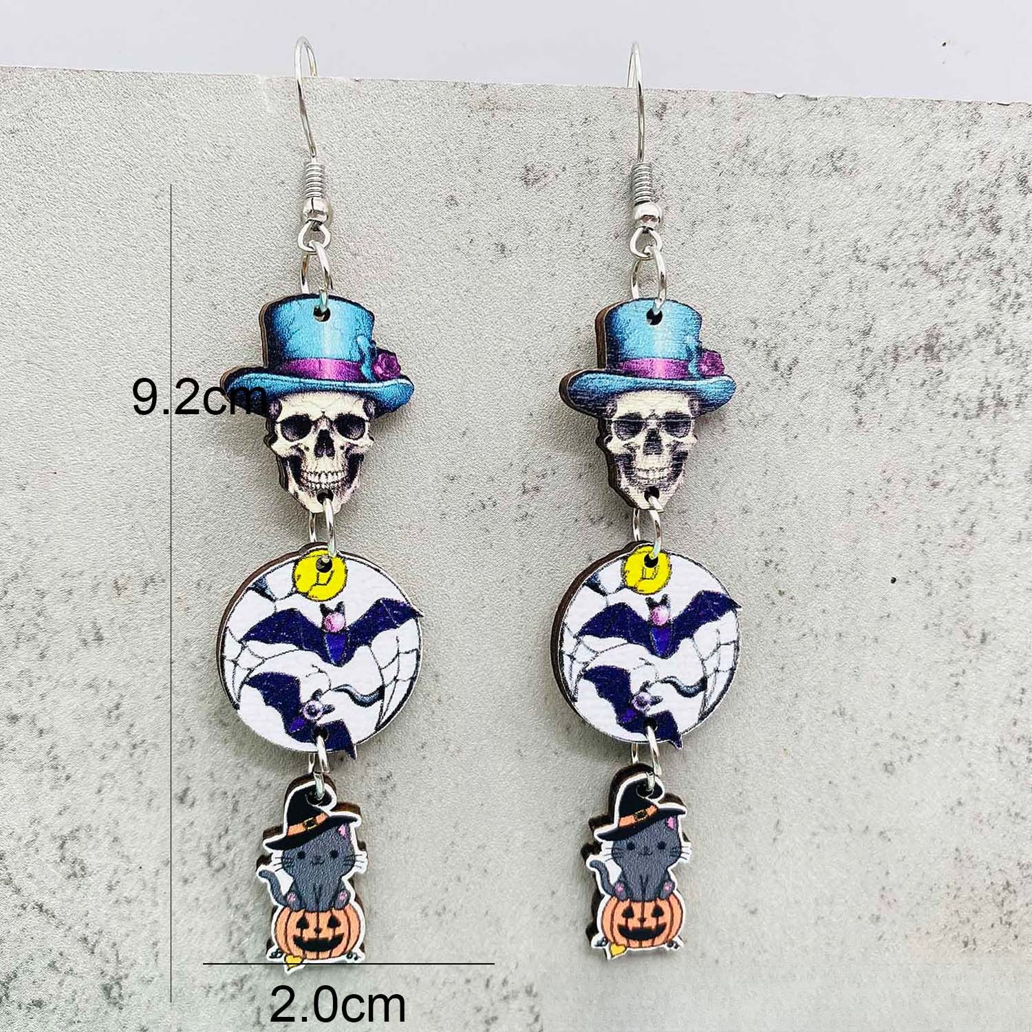 Wholesale Halloween Horror Pumpkin Bat Skull Wood Earrings ACC-ES-ChenY046