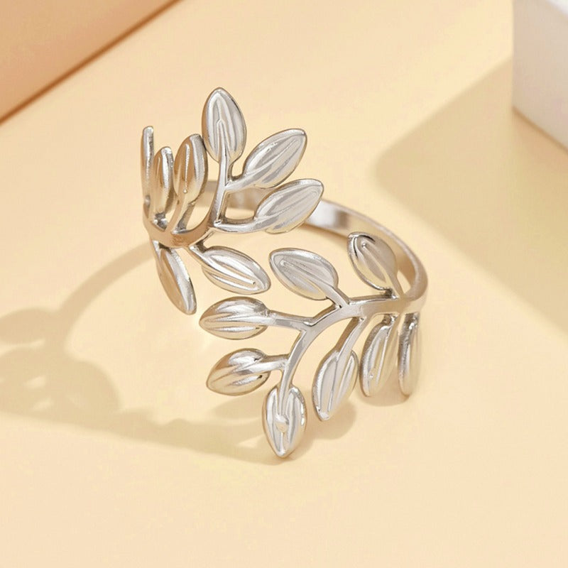 Wholesale Gold Plated Leaf Adjustable Stainless Steel Rings ACC-RS-MiYi001