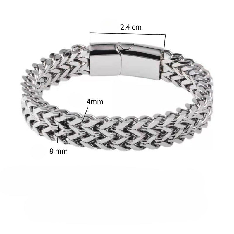 Wholesale 8*4MM Stainless Steel Fish Scale Bracelet Men's Double Row Punk Hip Hop Bracelet ACC-BT-LR001