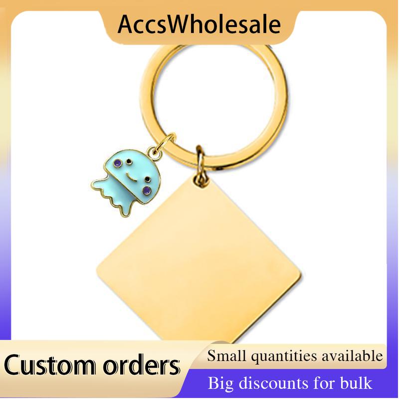 Custom Keychains with Laser Engraved Text or Logo - Multicolor Square Metal Keychains