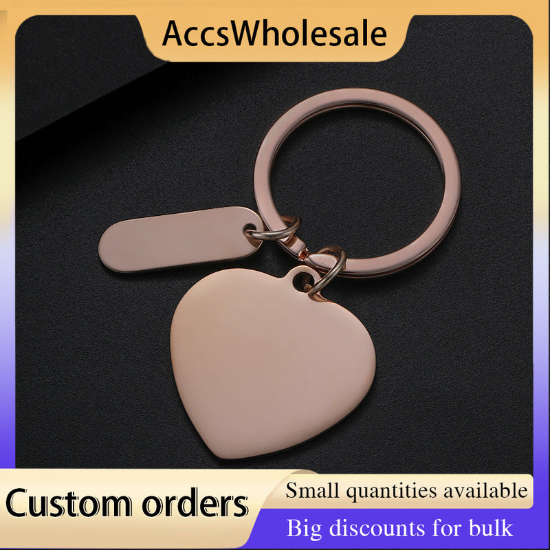 Custom Keychain with Laser Engraved Text or Logo - Multi-color Heart-shaped Small Strip Engraved Metal Keychain