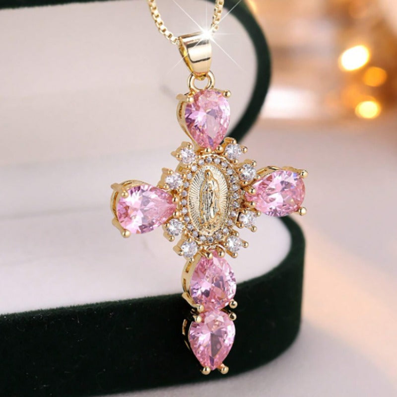 Wholesale Full Diamond Our Lady Cross Necklace ACC-NE-FuSu009
