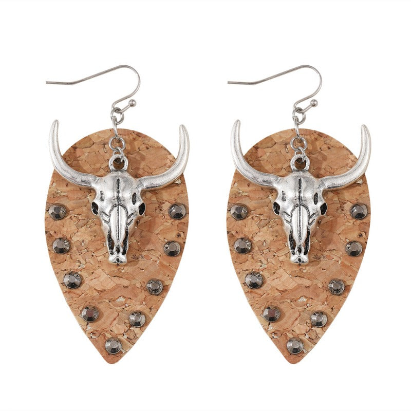 Wholesale Ethnic Style Western Cowboy PU Leather Cork Rhinestone Earrings ACC-ES-ChuLian108