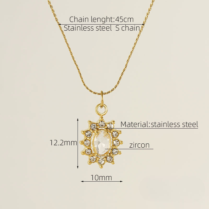 Wholesale Double Layer Diamond Encrusted Titanium Steel Square Zircon Necklace Stainless Steel Clavicle Chain ACC-NE-ZhongXin003