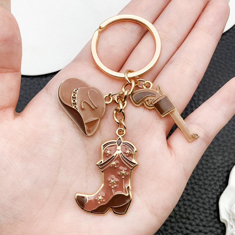 Wholesale Vintage Brown Western Cowboy Hat Boots Pistol Keychain ACC-KC-Luneng010