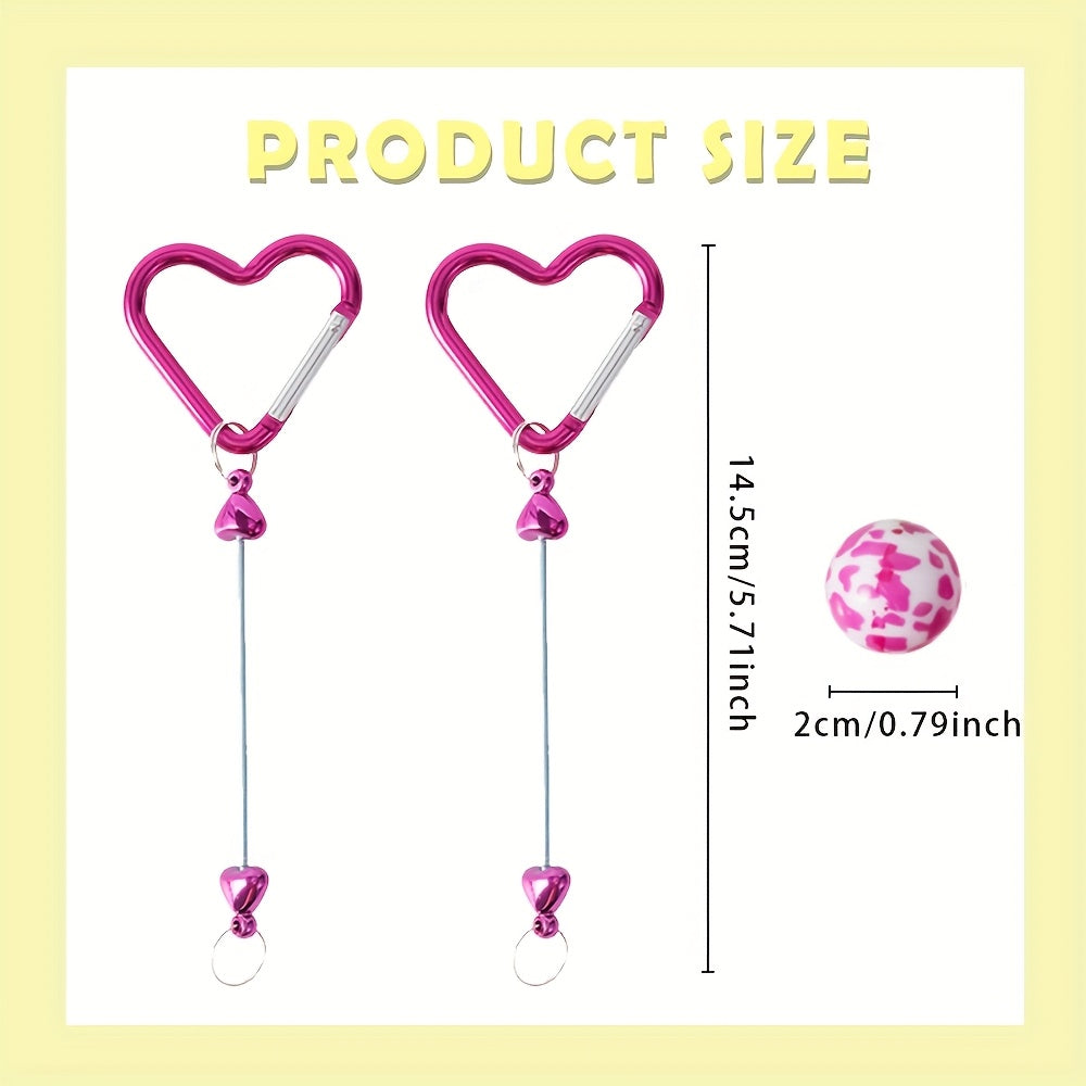 40pcs/Set Beadable Keychains Kits 20mm Chunky Bubblegum Beads Rhinestone Pearl Beads Heart Shaped Mountain Climbing Keychain for Jewelry Making Keychain Craft Making DIY Beaded Gifts