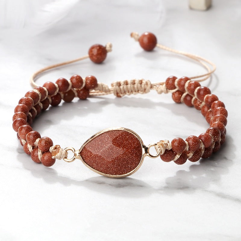 Wholesale Double Row Braided Beaded Stone Pendant Bracelet ACC-BT-Xinh001