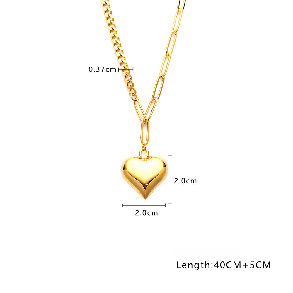 Wholesale Gold Vintage Pearl Heart Shaped Love Titanium Steel Pendant Necklace ACC-NE-Feif002
