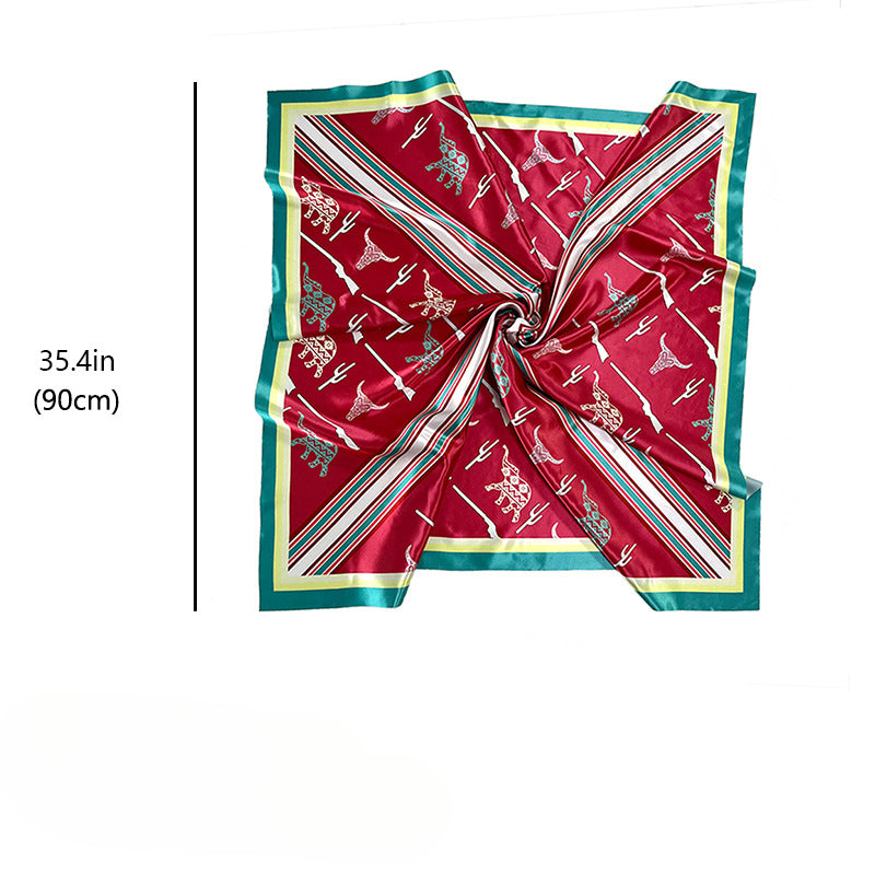 Wholesale Western Style Cactus Satin Scarf Silk Scarf ACC-SS-HY011