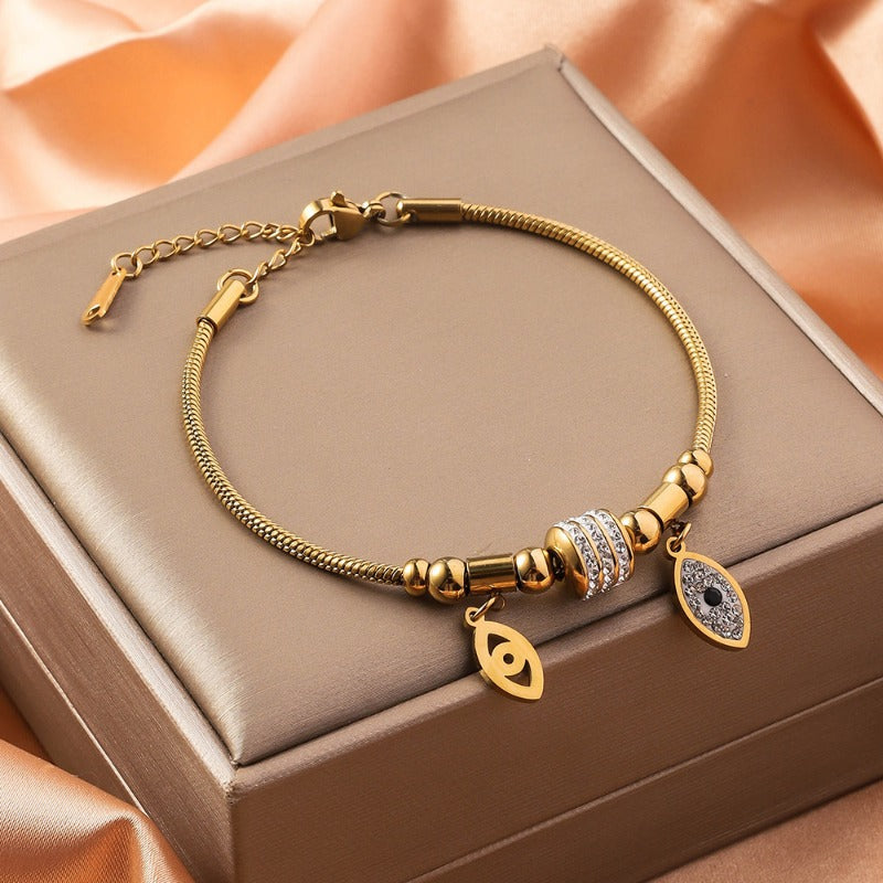 Wholesale Stainless Steel Double Layer 18K Gold Five Leaf Clover Bracelet ACC-BT-RuiX007