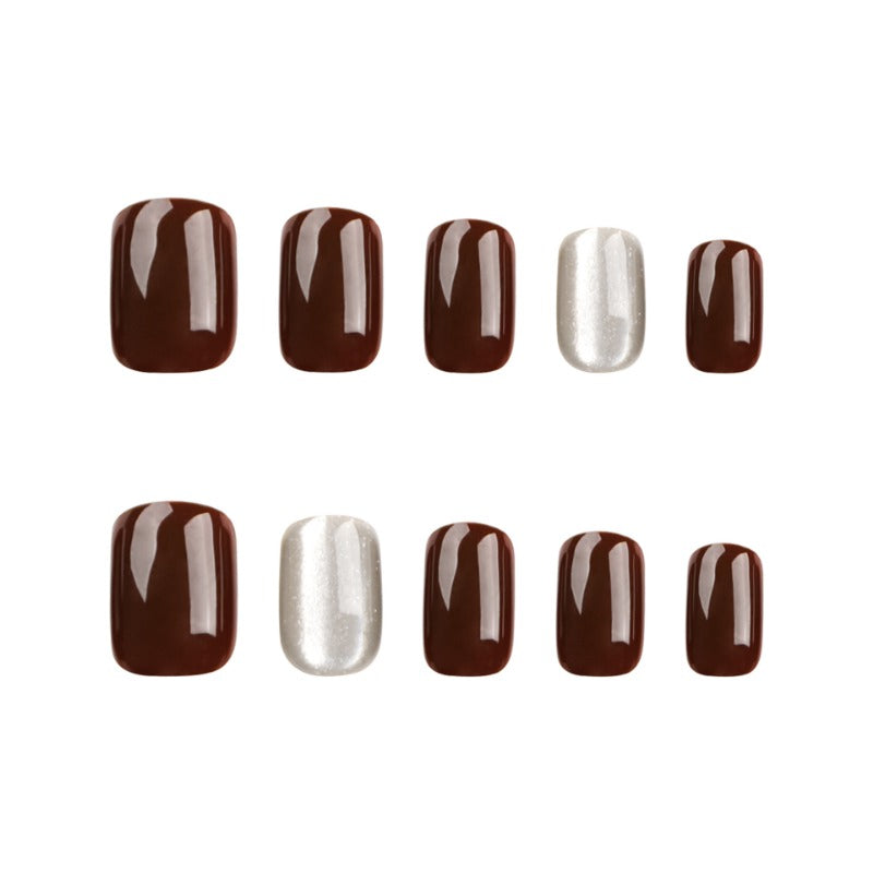 Wholesale 24 Pieces/box Dark Brown Cat Eye Nails Kits Nail Stickers ACC-NS-LeFan142
