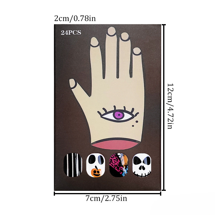 Wholesale 24 Pieces/box Halloween Glossy Ghost Face Pumpkin Press-on Nails Kits Nail Stickers ACC-NS-GuaiXL068