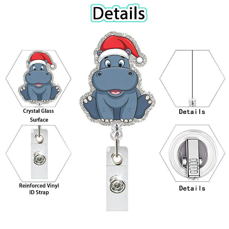 Wholesale Christmas Glitter Acrylic Cat Sloth Retractable Rotating Badge Keychain ACC-KC-QiDing030