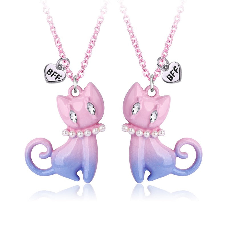 Wholesale Cat Cartoon Pink Gradient Alloy Necklace Set ACC-NE-Hanp007