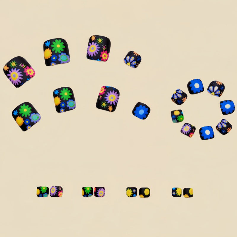 Wholesale 24 Pieces/box Black Flower Nails Kits Nail Stickers ACC-NS-Qianx006