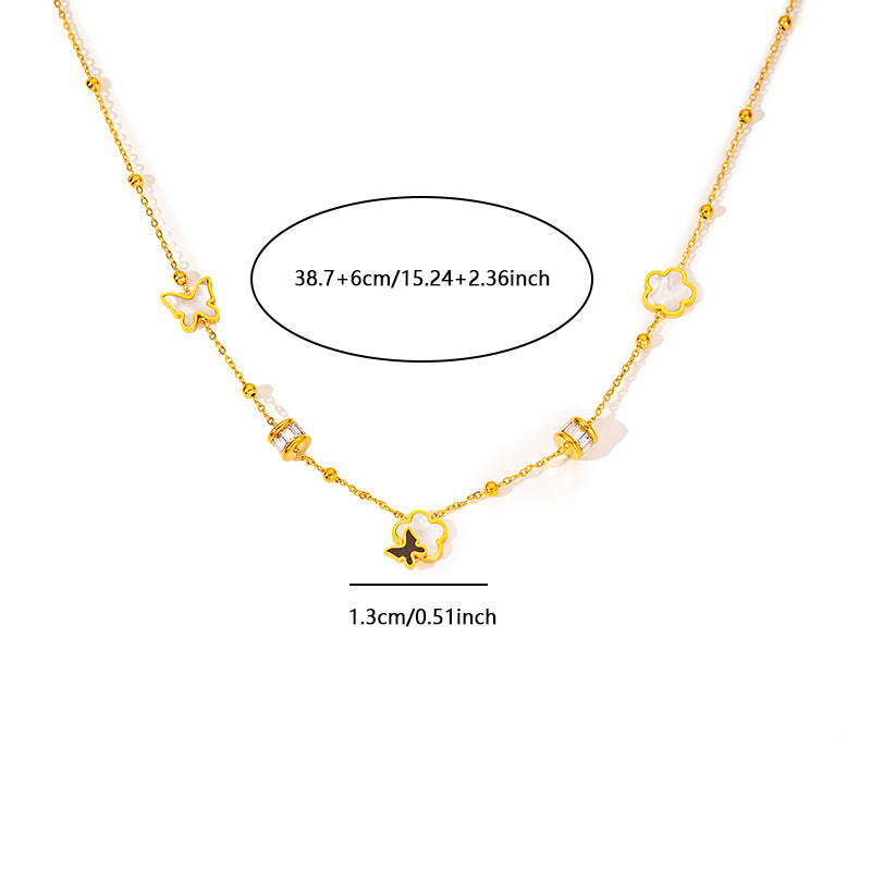 Wholesale Titanium Steel Waist White Stone Butterfly Clavicle Necklaces ACC-NE-BangJie001