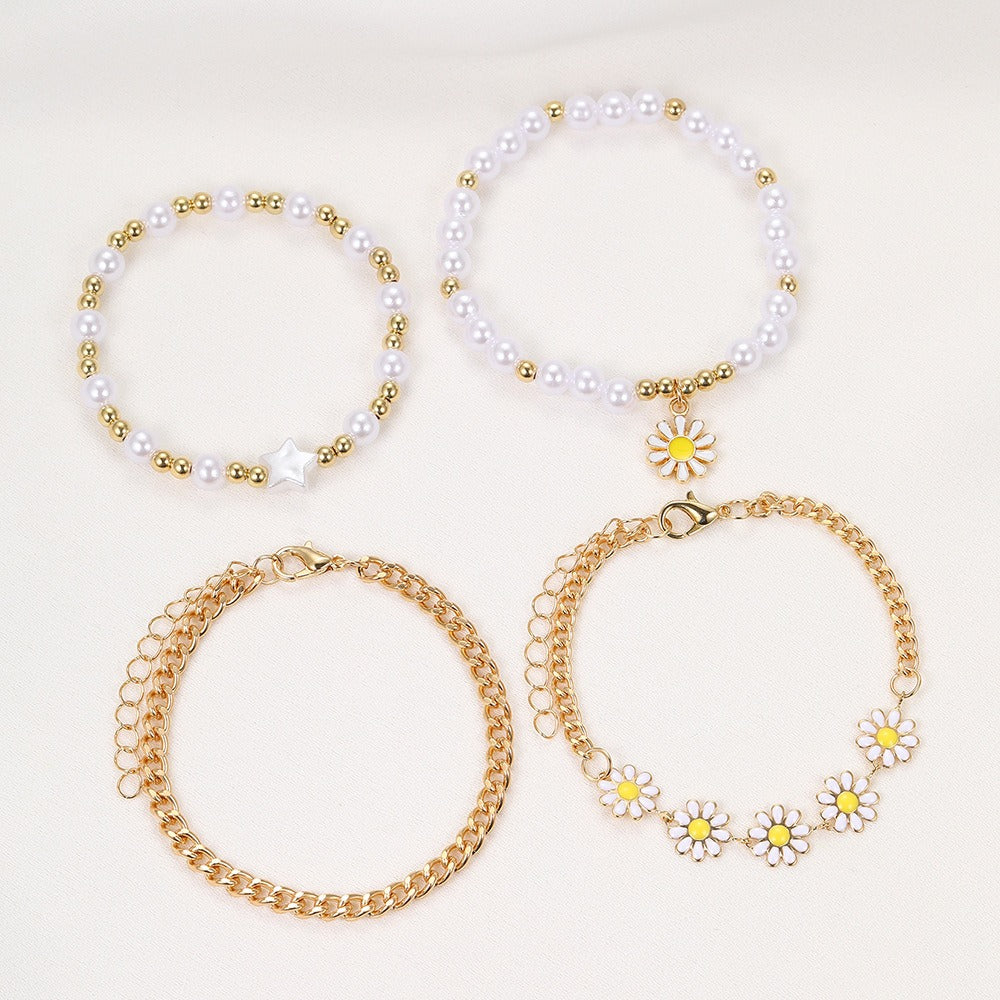 Wholesale Artificial Pearl Bracelet Set Bohemian Beach Daisy Alloy Bracelet ACC-BT-Xiaoy002