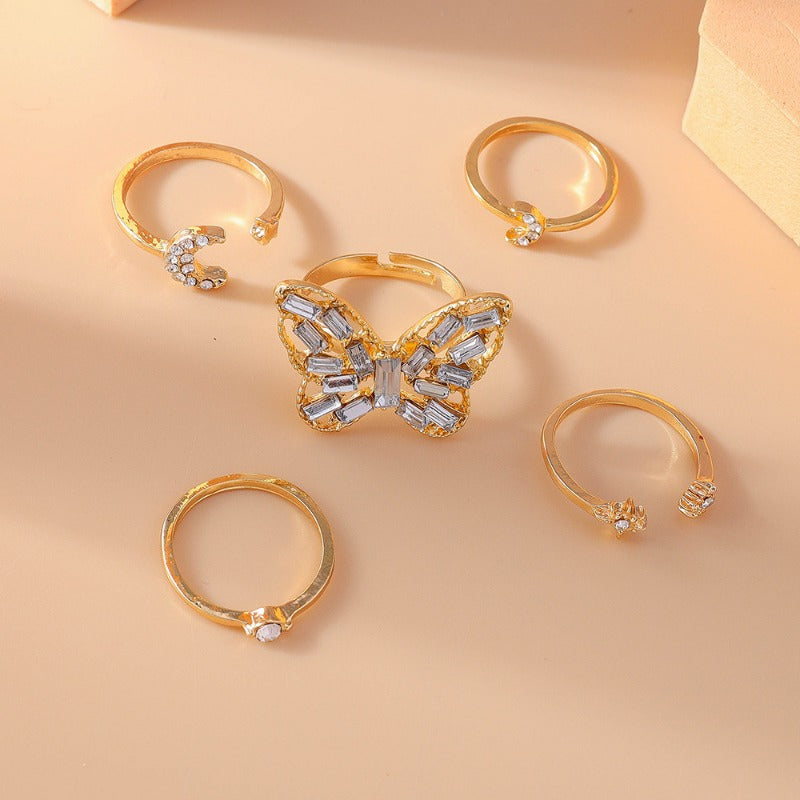 Wholesale 5pcs/set Diamond Large Butterfly Ring Set ACC-RS-YueSen002