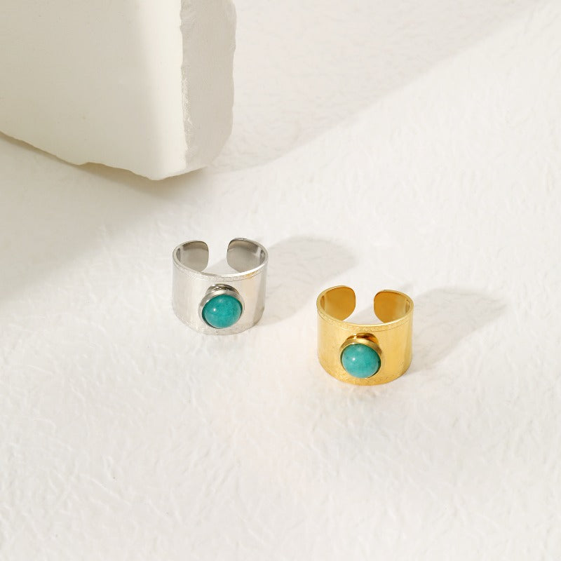 Wholesale Wide Edge Inlaid Natural Stone Stainless Steel Ring Open Rings ACC-RS-YunHe001