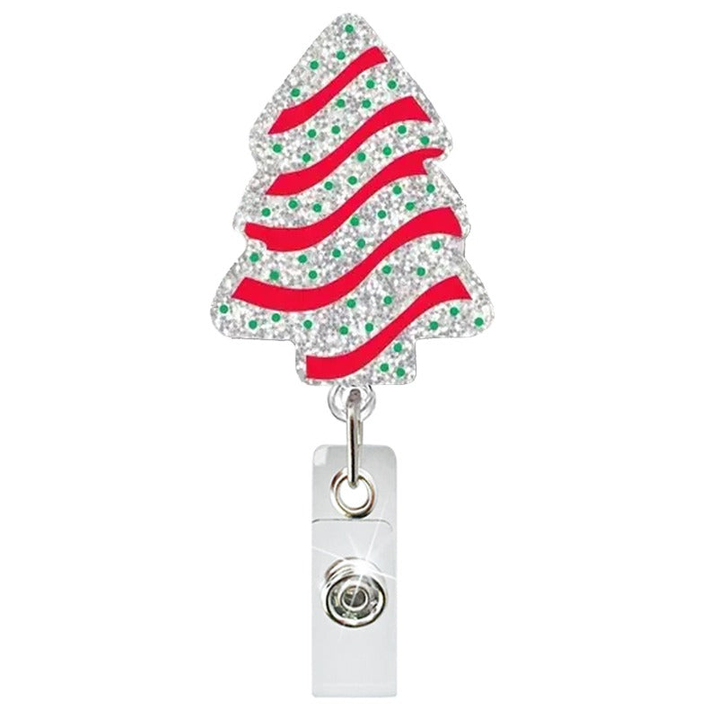 Wholesale Christmas Acrylic Snowman Snowflake Retractable Rotating Badge Keychain ACC-KC-QiDing016