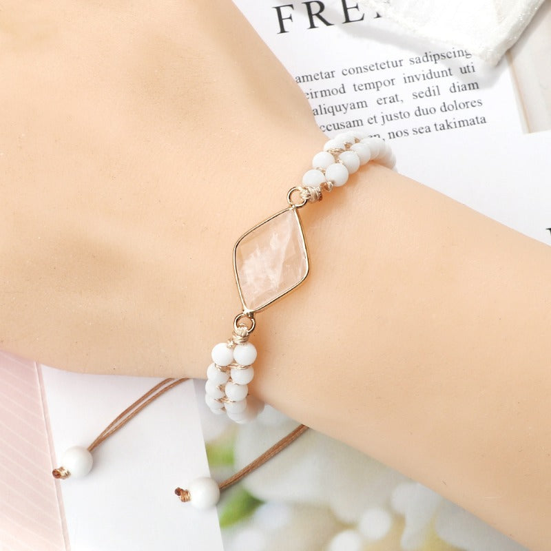 Wholesale Double Row Braided Beaded Stone Pendant Bracelet ACC-BT-Xinh001