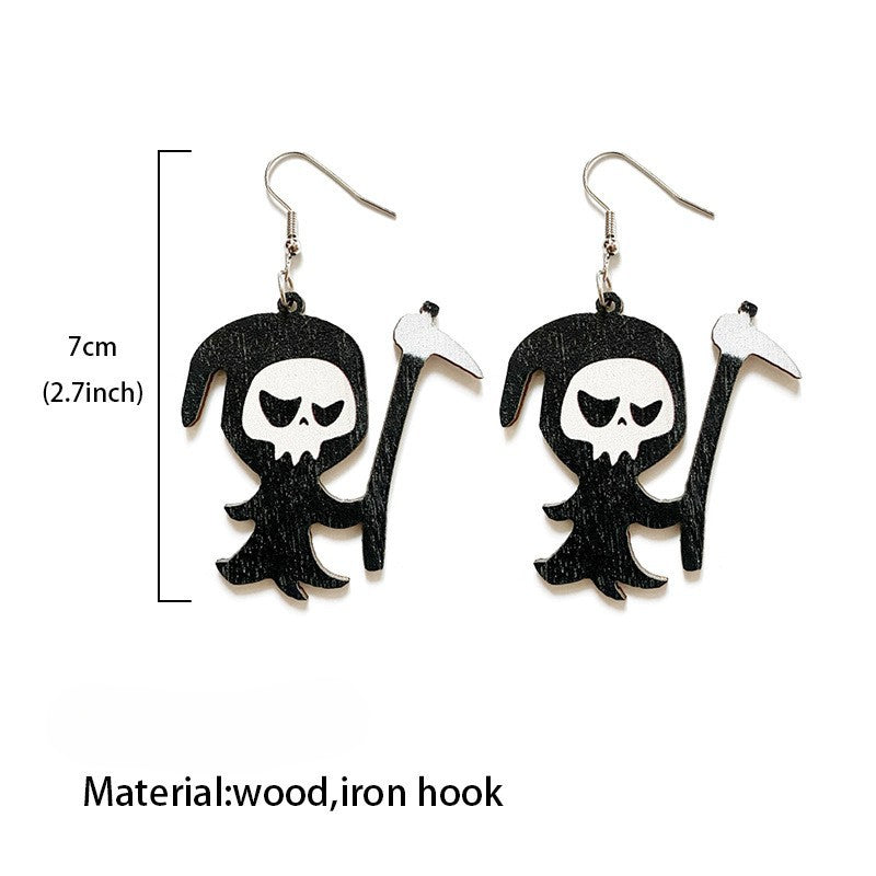 Wholesale Halloween Horror Evil Ghost Black Cat Pumpkin Wood Earrings ACC-ES-XinChuan042